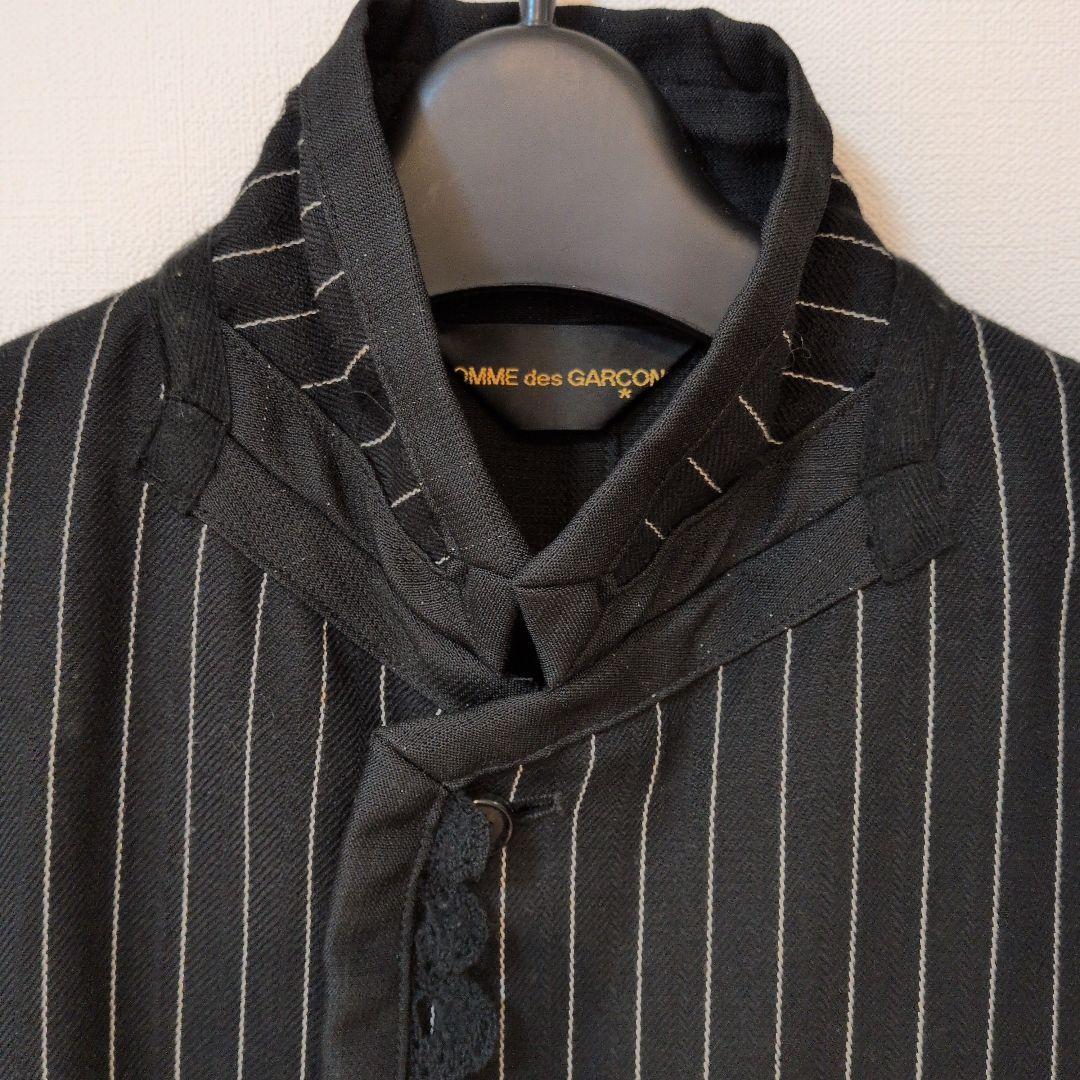 コムデギャルソン　ジャケット 黒と白のストライプ　レース縁取りAD2000