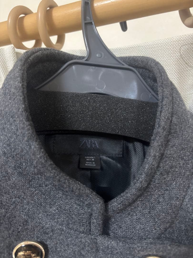 ZARA ザラウールダブルブレストコート Lチャコールグレー
