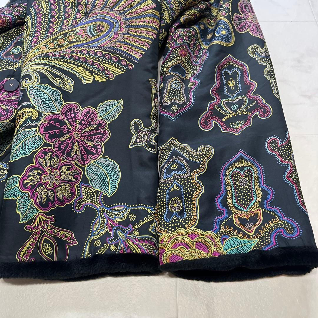 訳アリ　レオナール　シルク100%中綿コート　大きいサイズ13 総柄　ブラック