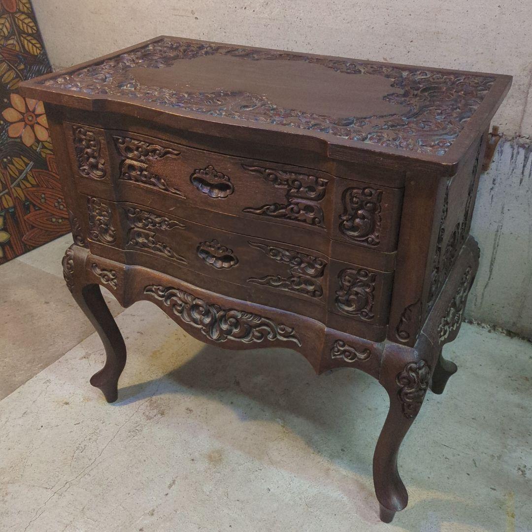 ヴィンテージ 木製彫刻 猫脚 キャビネット ダークブラウン