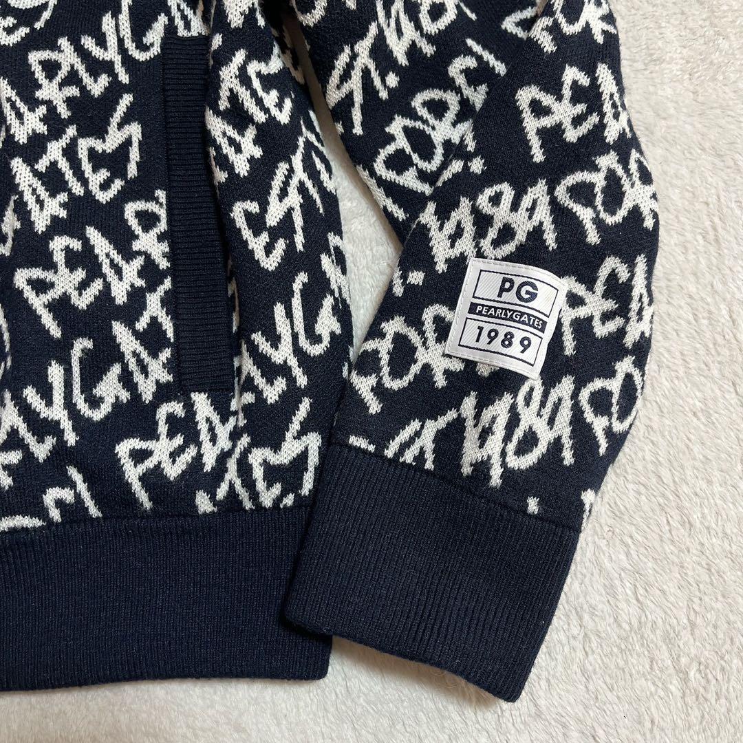 極美品　パーリーゲイツ　近年　蓄熱裏地　防風　スニード　ニット　ロゴ　ブラック