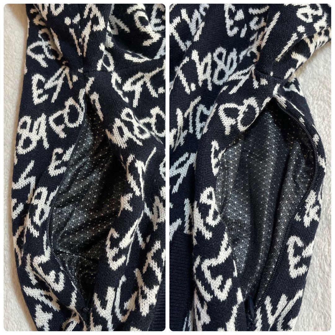 極美品　パーリーゲイツ　近年　蓄熱裏地　防風　スニード　ニット　ロゴ　ブラック