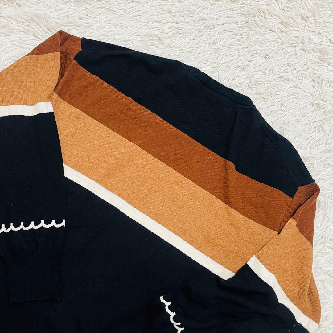 【完売品】ムータマリン　アクセントボーダー　クルーネックセーター　カシミヤ混