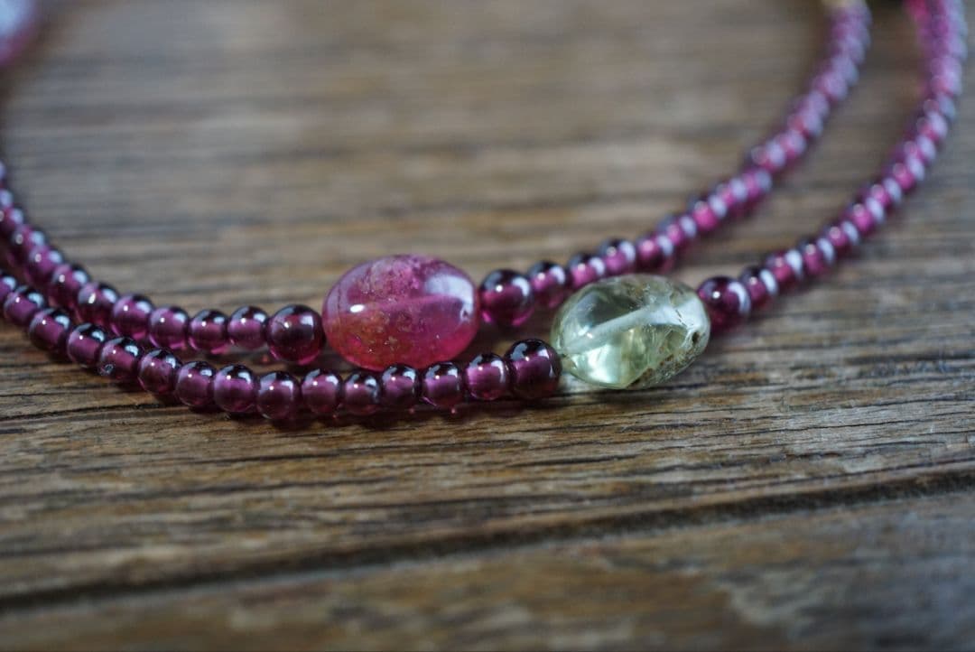 k18 YG18 ゴールド製 ルビー ガーネット トルマリン ネックレス