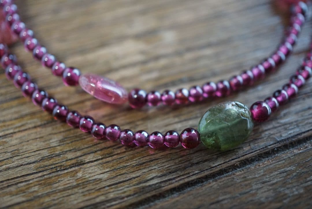 k18 YG18 ゴールド製 ルビー ガーネット トルマリン ネックレス