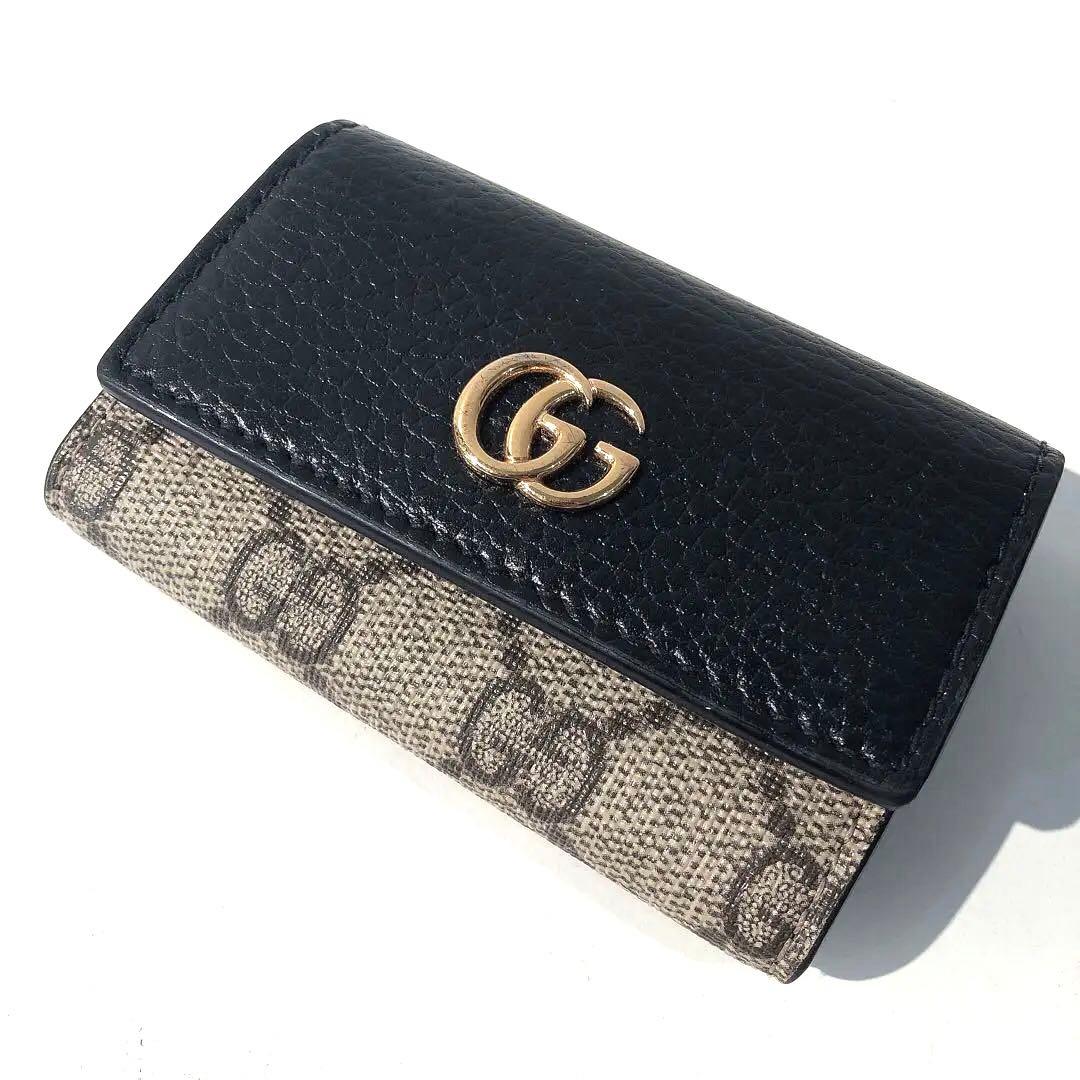 s1675 美品 GUCCI キーケース GG 黒/ベージュ グッチ 箱付き