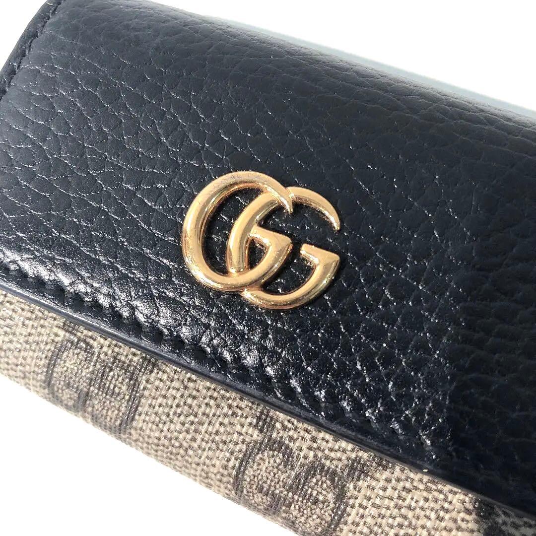 s1675 美品 GUCCI キーケース GG 黒/ベージュ グッチ 箱付き