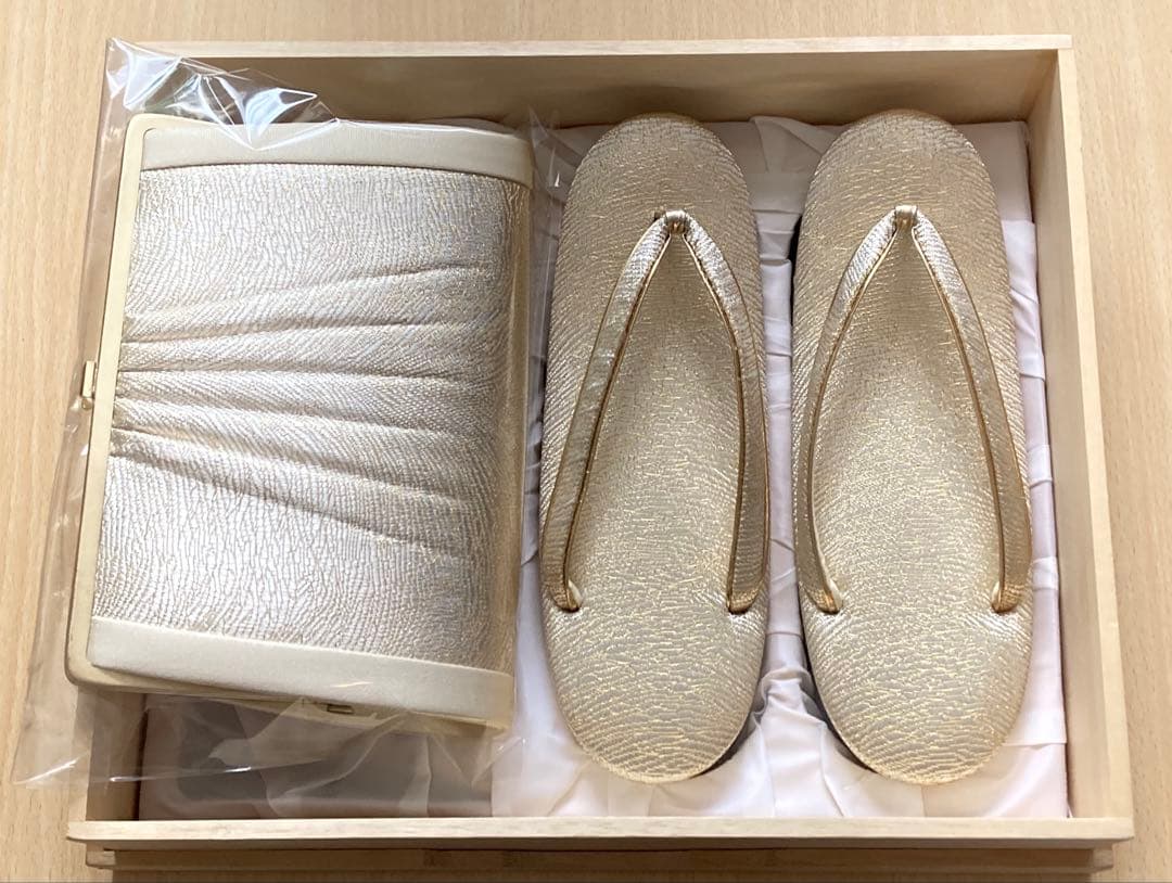 礼装用　佐賀錦の草履バッグセット　シャンパンゴールド　Lサイズ