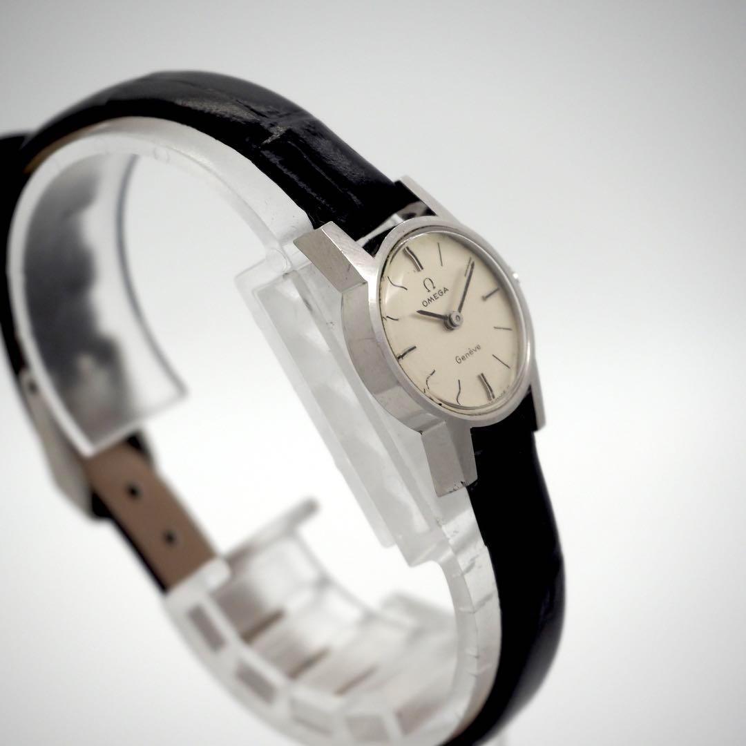 144 OMEGA 時計　Genève 手巻き 新品ベルト レディース　シルバー