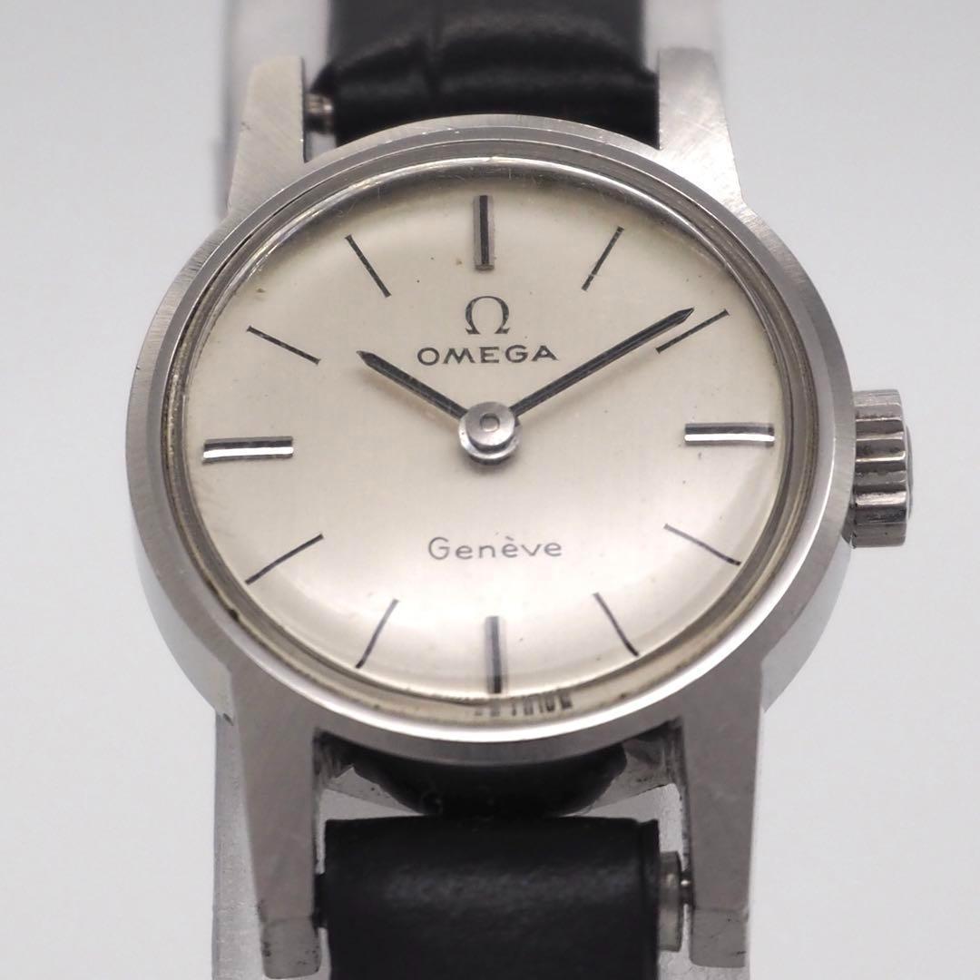 144 OMEGA 時計　Genève 手巻き 新品ベルト レディース　シルバー
