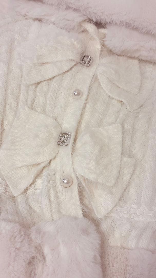 LIZLISA リズリサ ダブルリボンニットファーポンチョ ホワイト