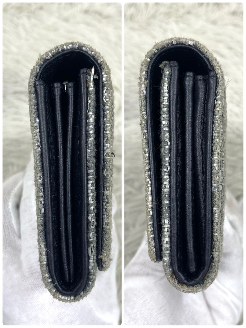 美品‼️CHANEL シャネル　長財布　ドーヴィル ツイード　ココマーク　レザー