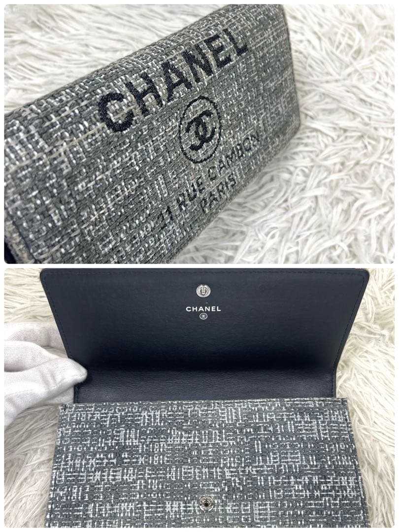 美品‼️CHANEL シャネル　長財布　ドーヴィル ツイード　ココマーク　レザー