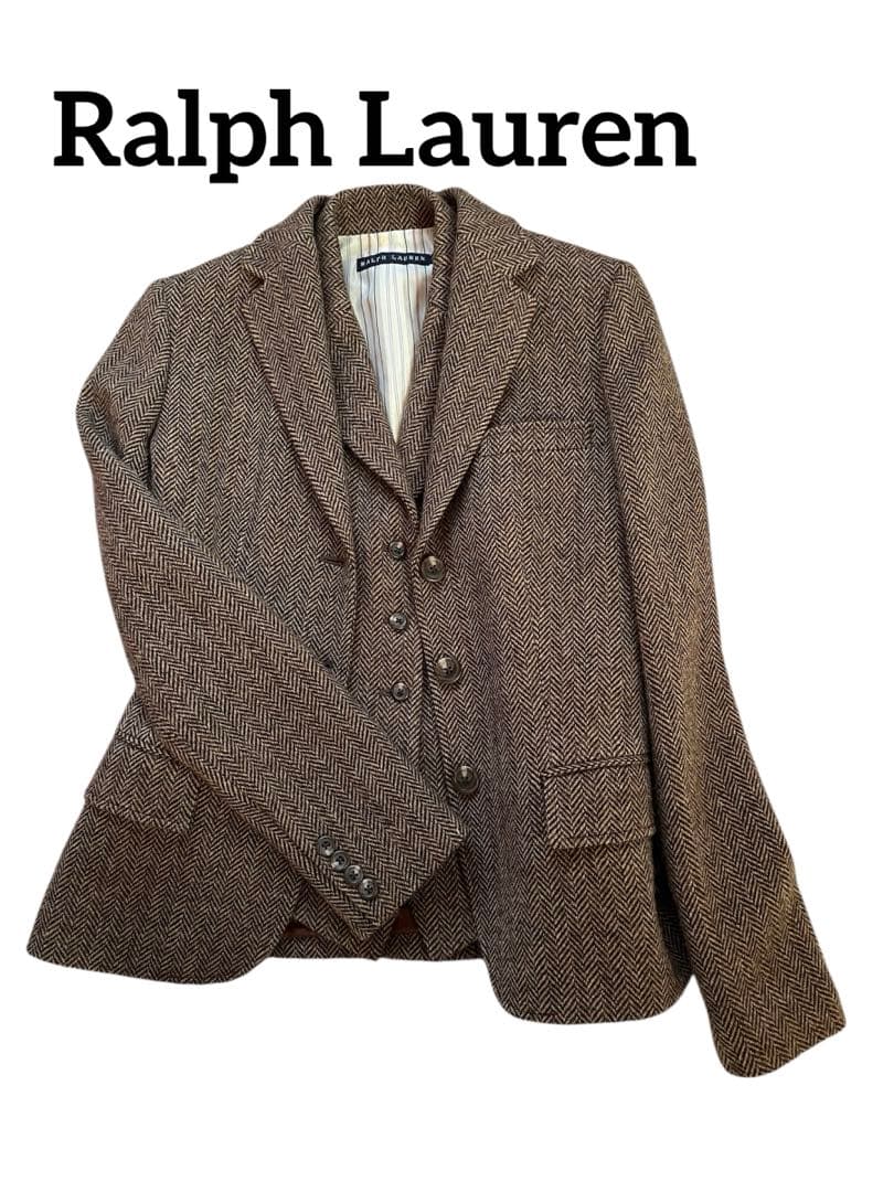 【美品】Ralph Lauren ベスト付き ヘリンボーン テーラードジャケット