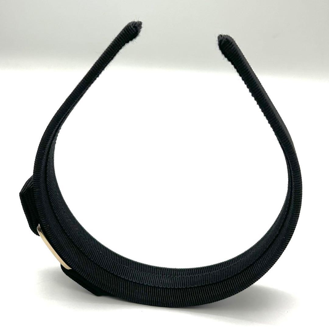 未使用 フェラガモ カチューシャ ブラック ヴァラ リボン ロゴ金具 黒色