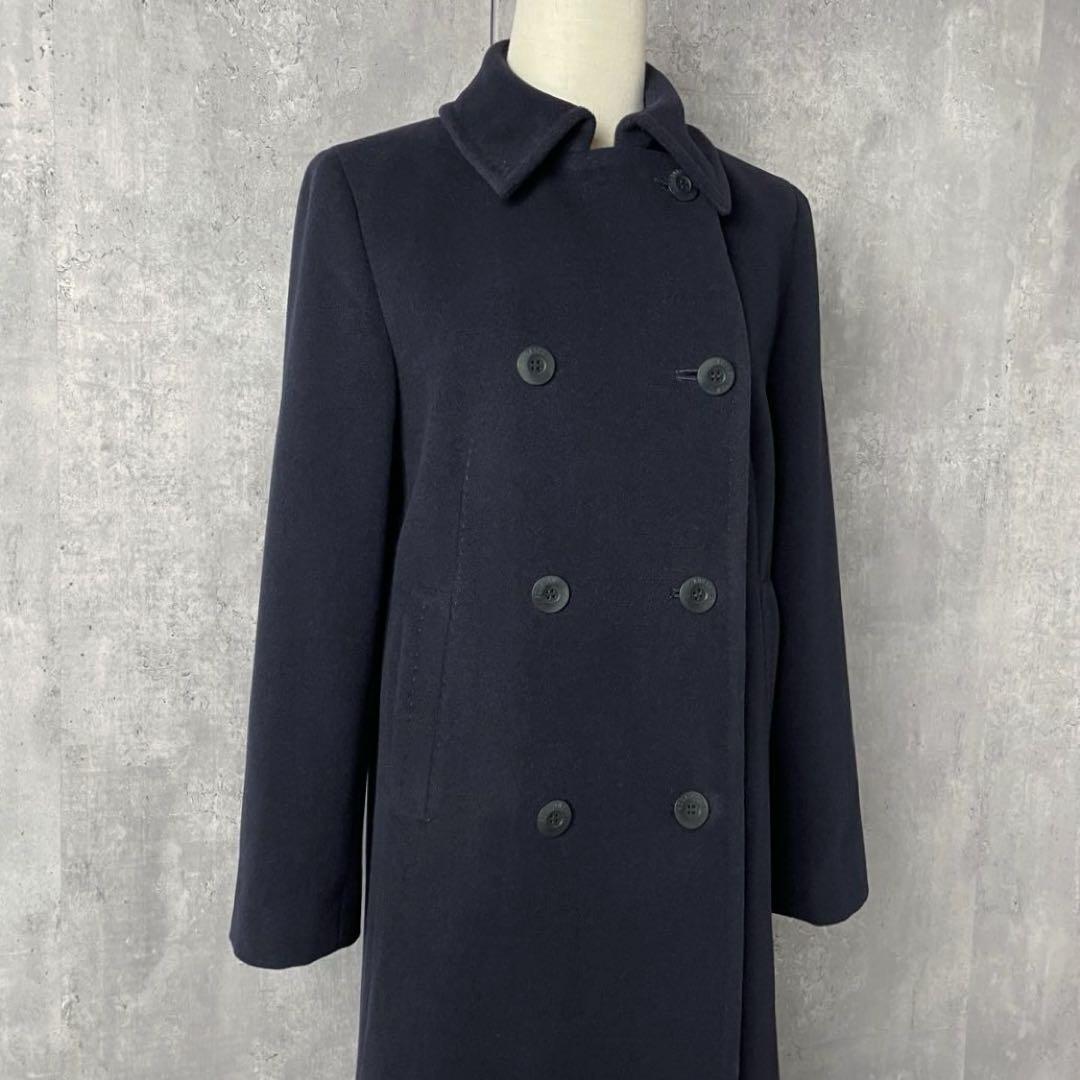 【美品】アクアスキュータム カシミア混 ロングコート ダブルブレスト 紺色 M