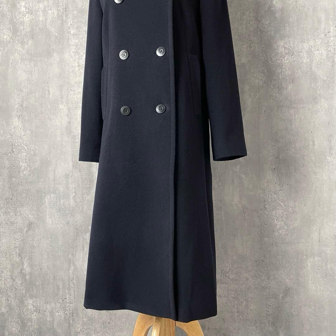 【美品】アクアスキュータム カシミア混 ロングコート ダブルブレスト 紺色 M