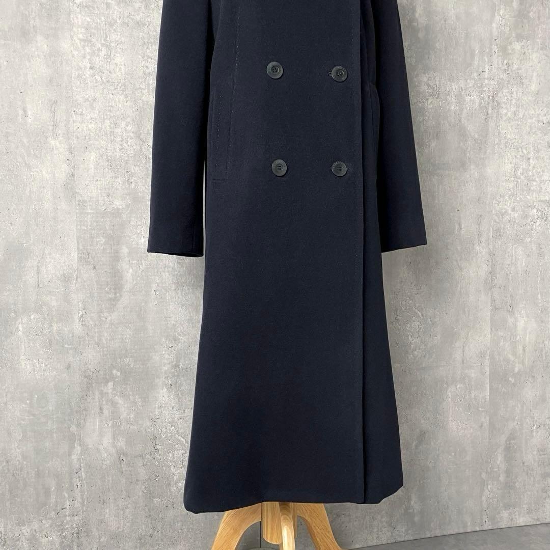 【美品】アクアスキュータム カシミア混 ロングコート ダブルブレスト 紺色 M