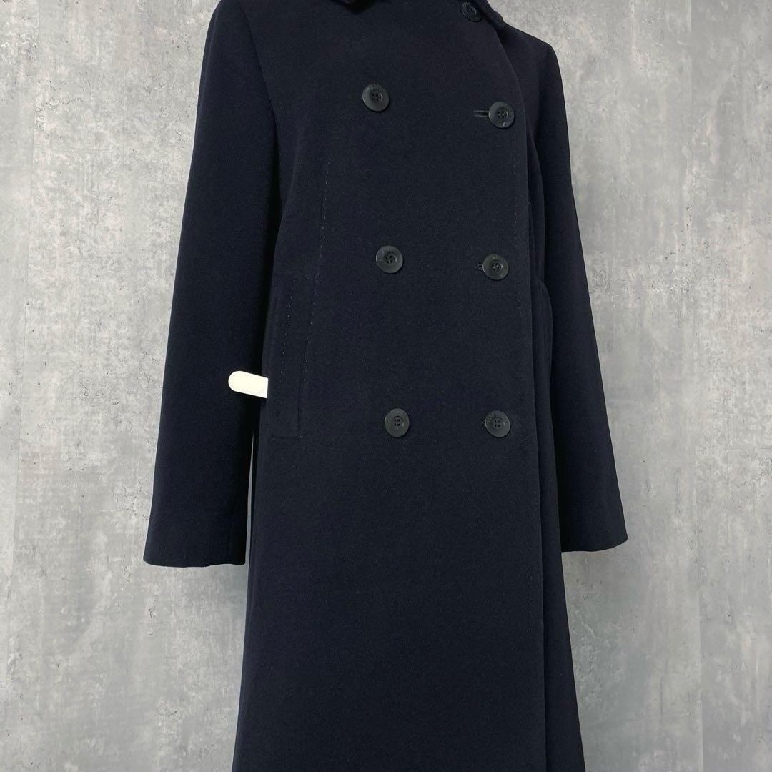 【美品】アクアスキュータム カシミア混 ロングコート ダブルブレスト 紺色 M