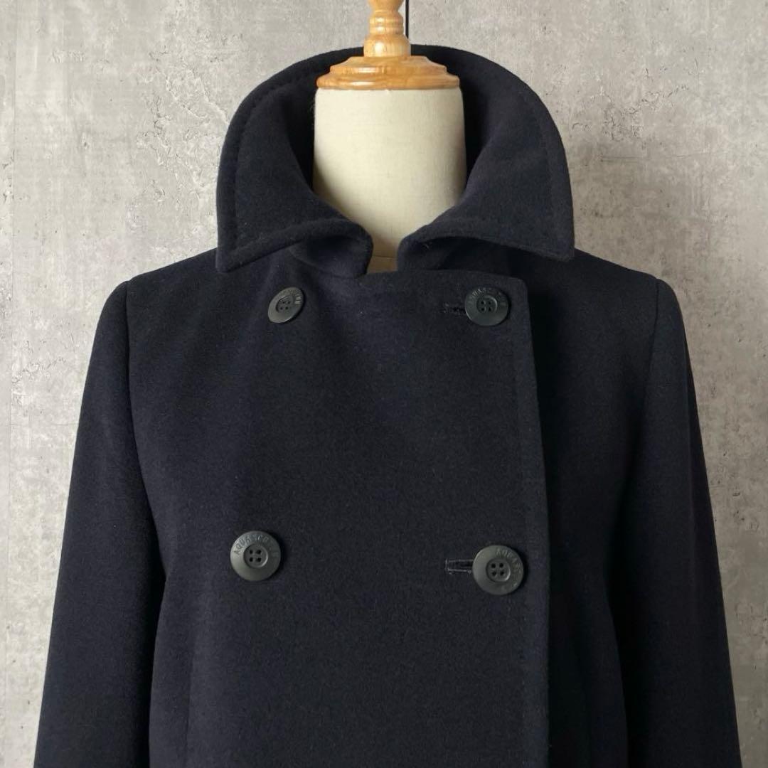 【美品】アクアスキュータム カシミア混 ロングコート ダブルブレスト 紺色 M