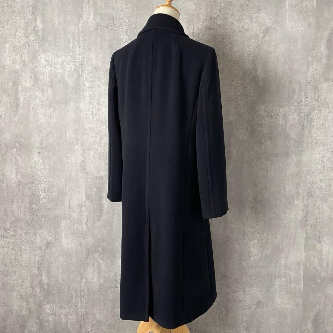 【美品】アクアスキュータム カシミア混 ロングコート ダブルブレスト 紺色 M