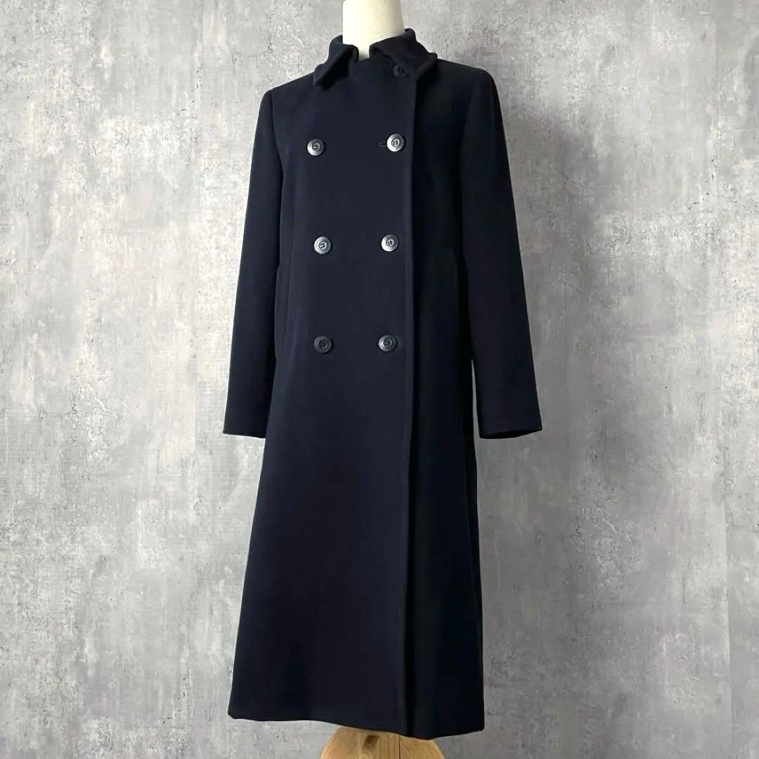 【美品】アクアスキュータム カシミア混 ロングコート ダブルブレスト 紺色 M