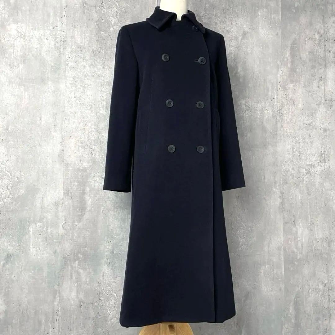 【美品】アクアスキュータム カシミア混 ロングコート ダブルブレスト 紺色 M