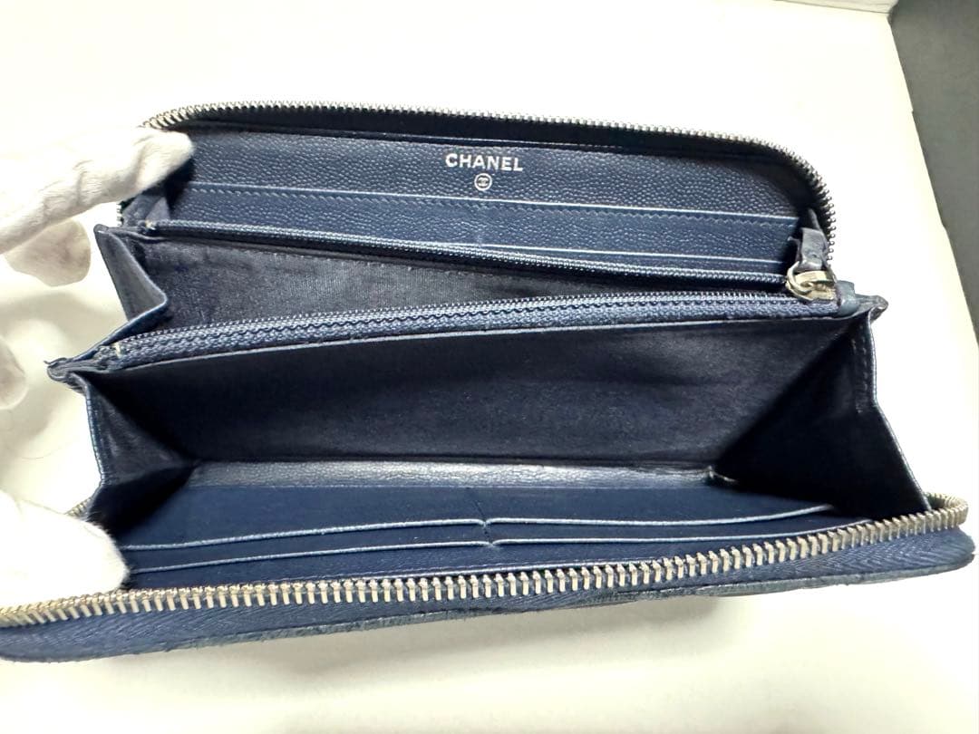 専用CHANEL ブルー シャネル ファスナー ロングウォレット　マトラッセ
