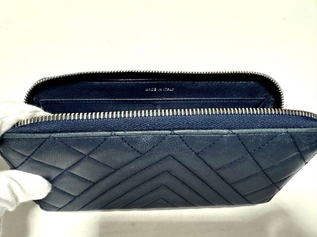 専用CHANEL ブルー シャネル ファスナー ロングウォレット　マトラッセ