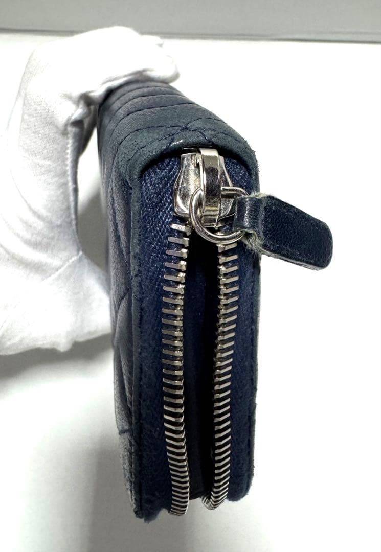 専用CHANEL ブルー シャネル ファスナー ロングウォレット　マトラッセ