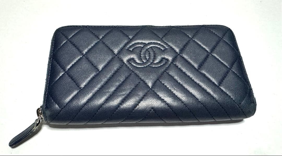 専用CHANEL ブルー シャネル ファスナー ロングウォレット　マトラッセ