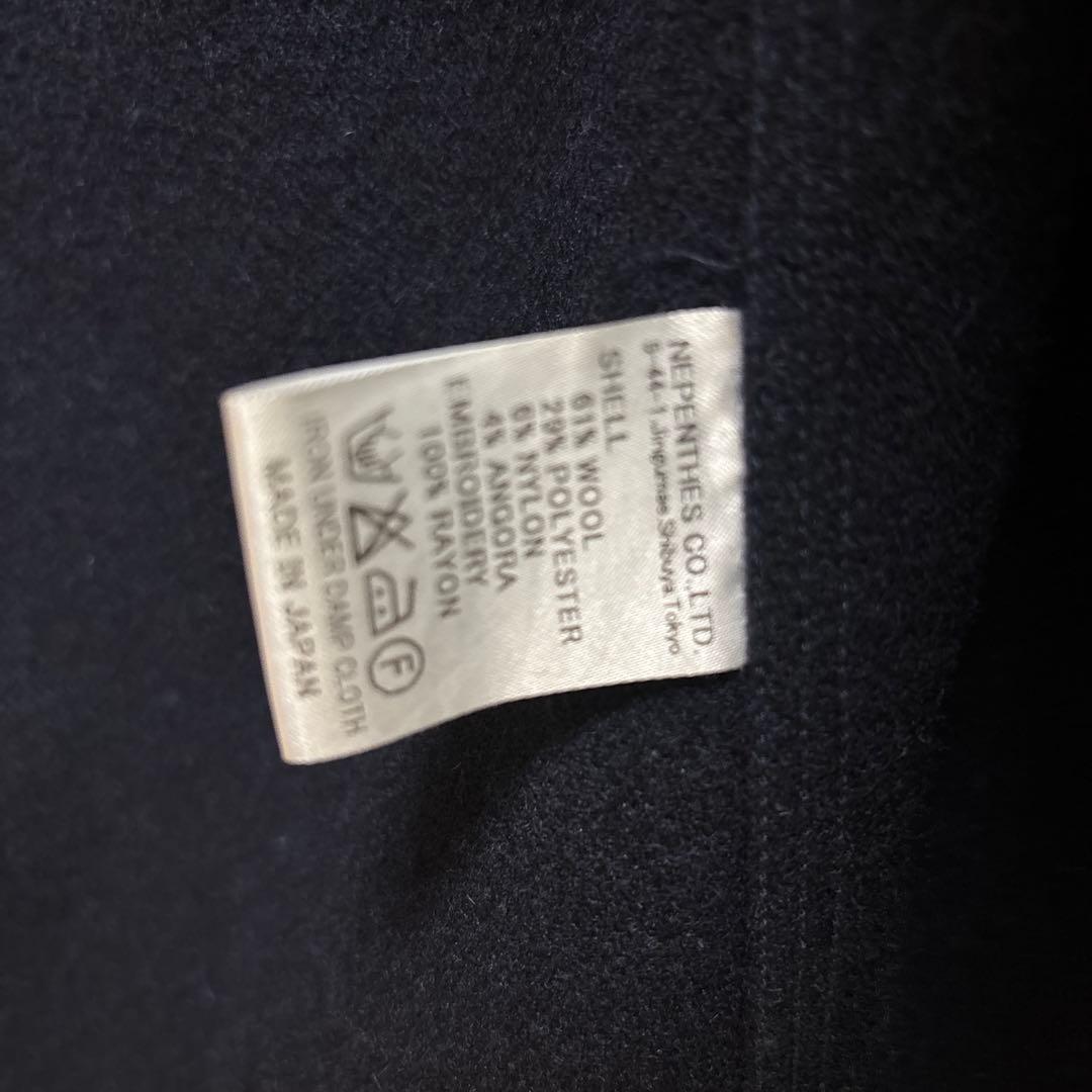 Needles　アンゴラ混　ロゴ刺繍　作務衣コート　ノーカラー　ロング　ネイビー