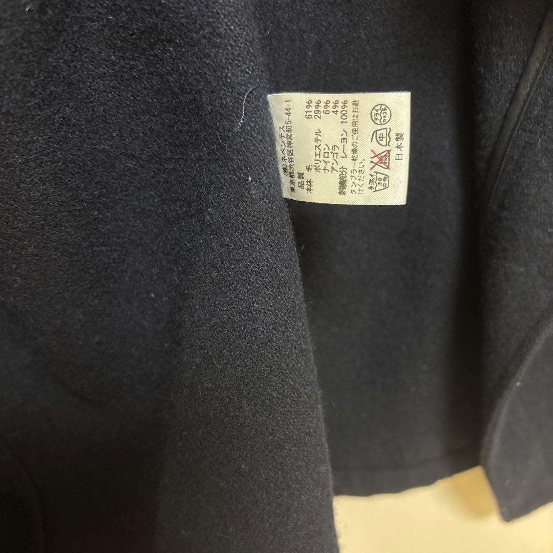 Needles　アンゴラ混　ロゴ刺繍　作務衣コート　ノーカラー　ロング　ネイビー