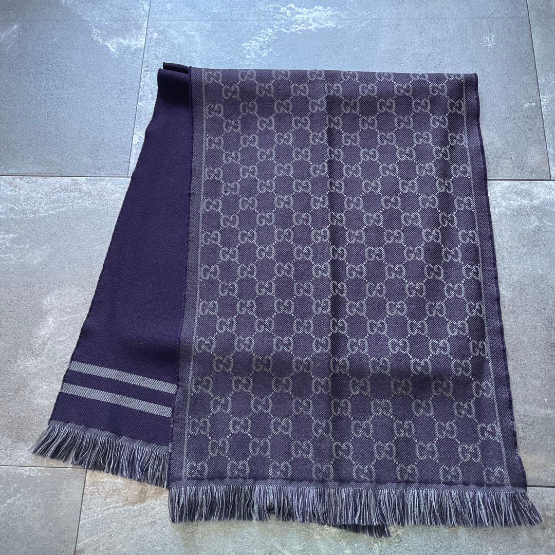 GUCCI ウールマフラー 紫 GGパターン