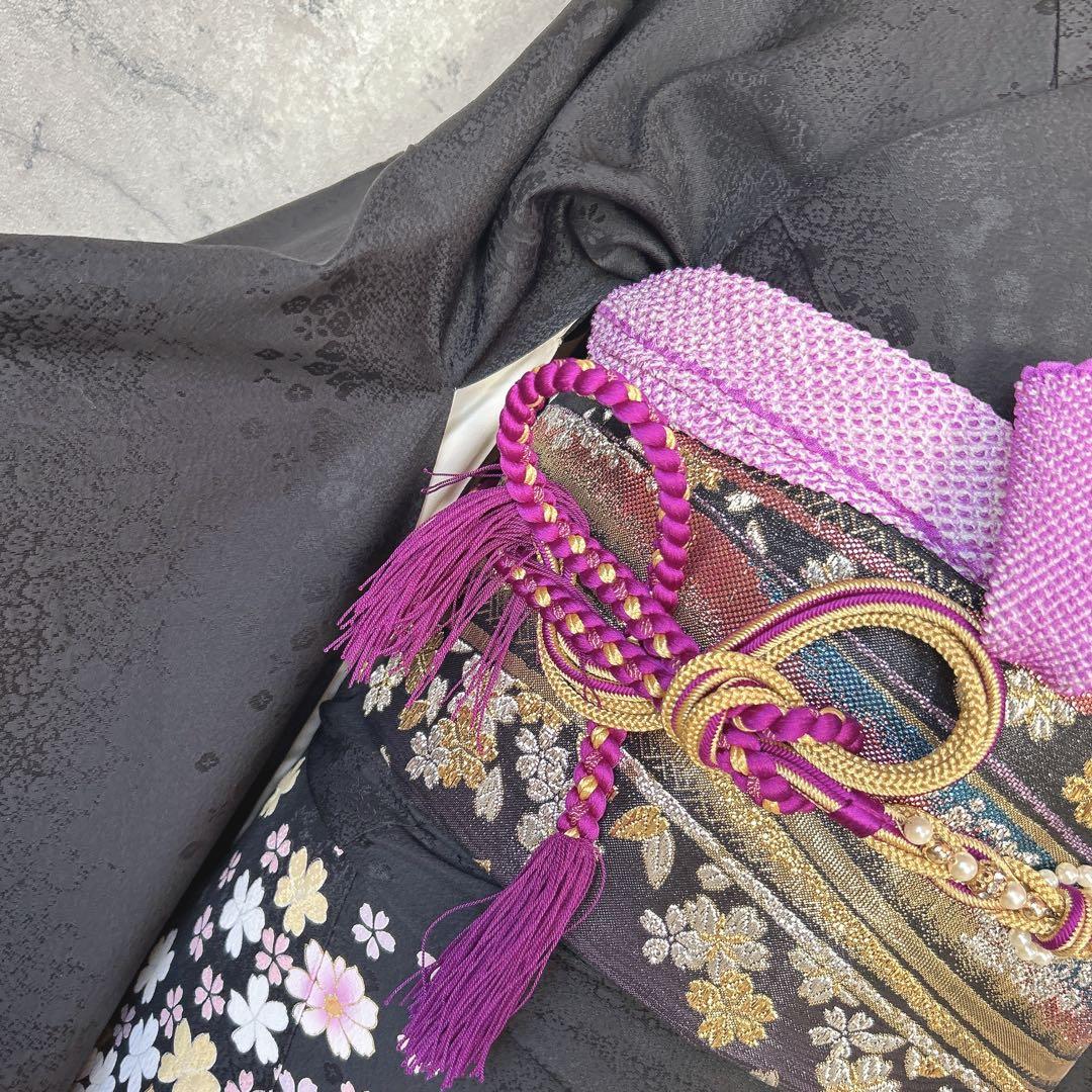 振袖　フルセット　ブラック　黒　正絹　桜　可愛い　成人式　m3