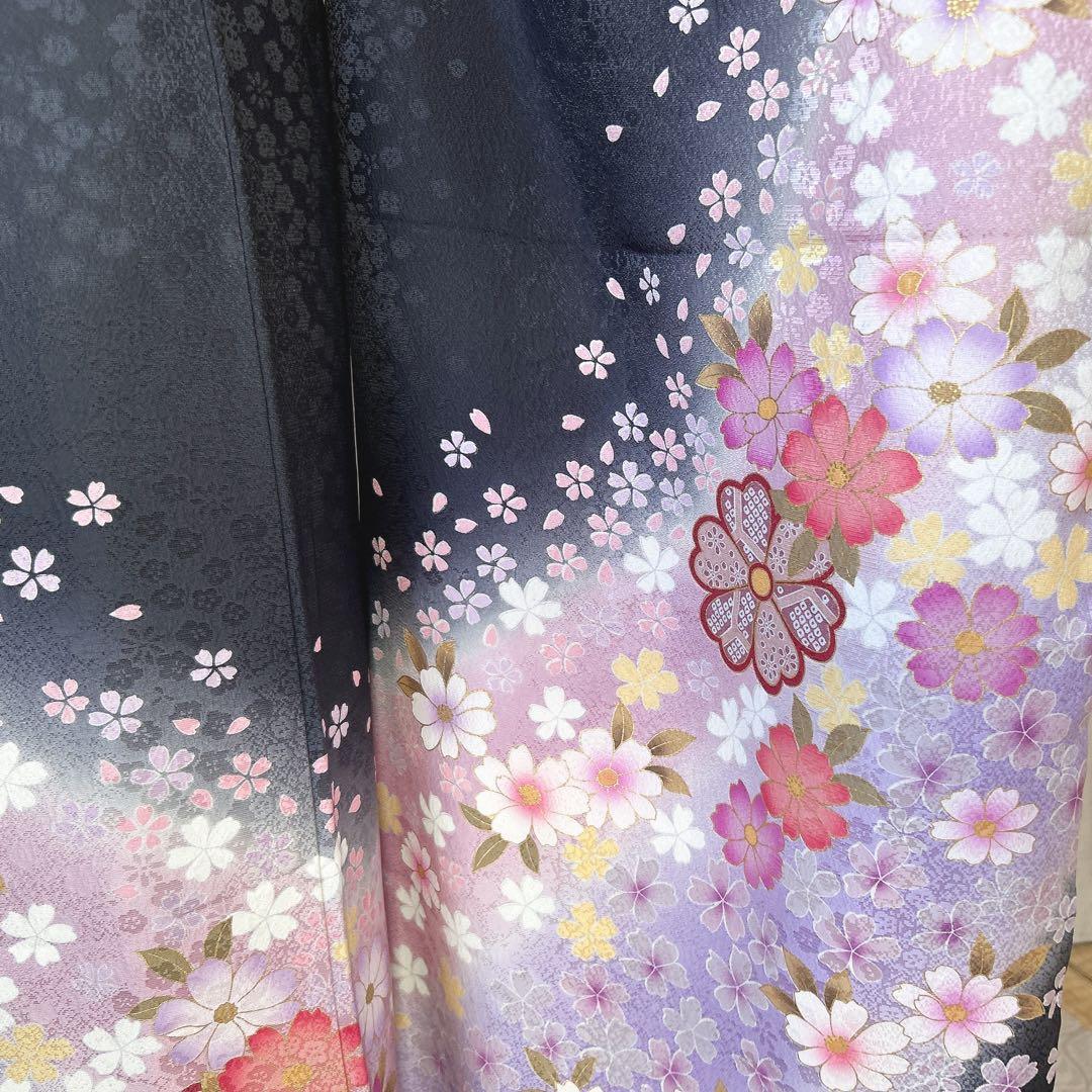 振袖　フルセット　ブラック　黒　正絹　桜　可愛い　成人式　m3