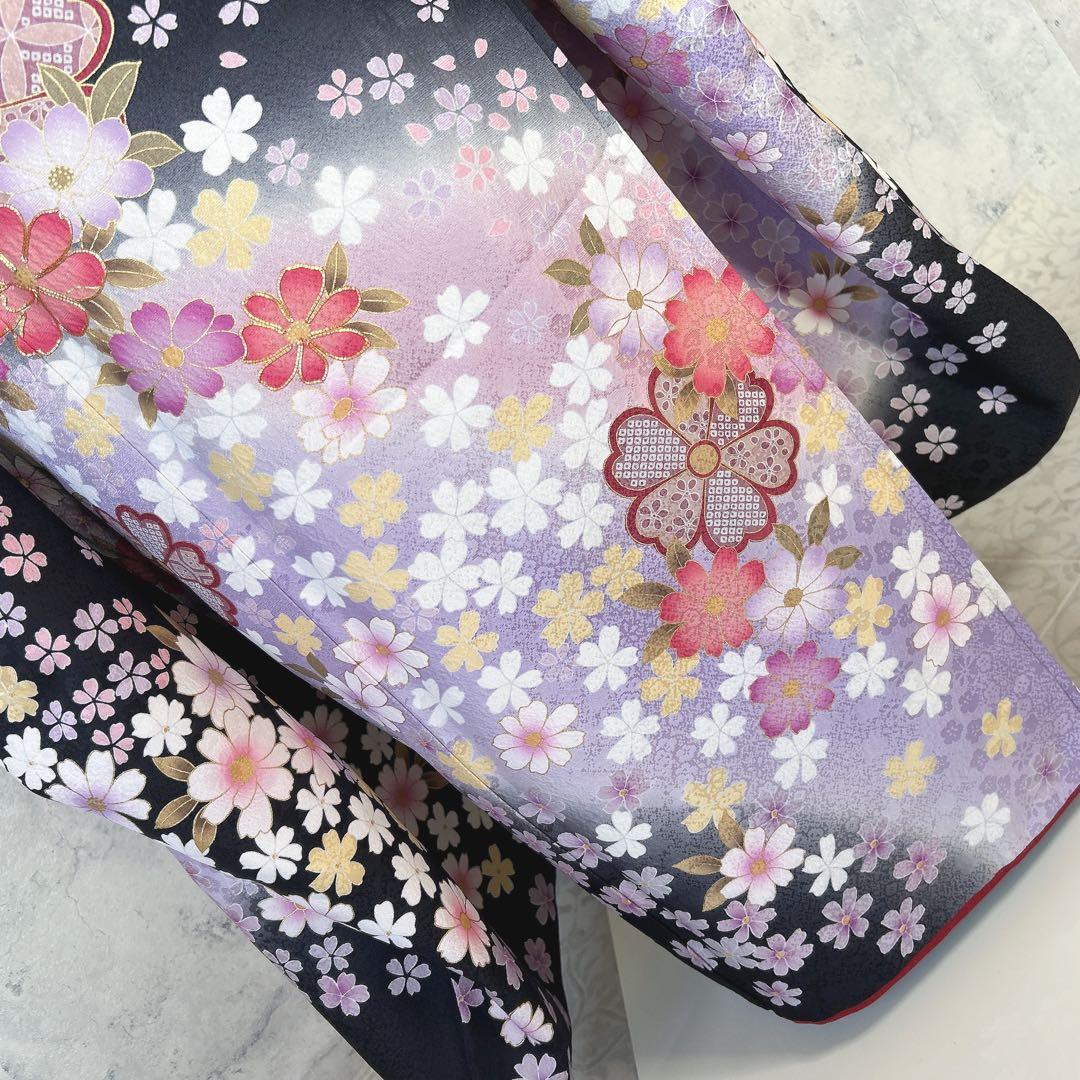 振袖　フルセット　ブラック　黒　正絹　桜　可愛い　成人式　m3