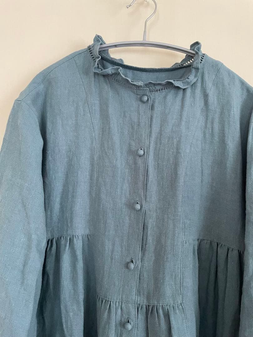 サマンサモスモス 立川限定　リネンスタンドフリルワンピース　サックス