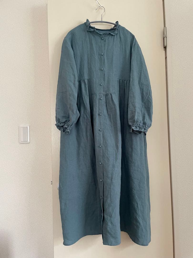 サマンサモスモス 立川限定　リネンスタンドフリルワンピース　サックス