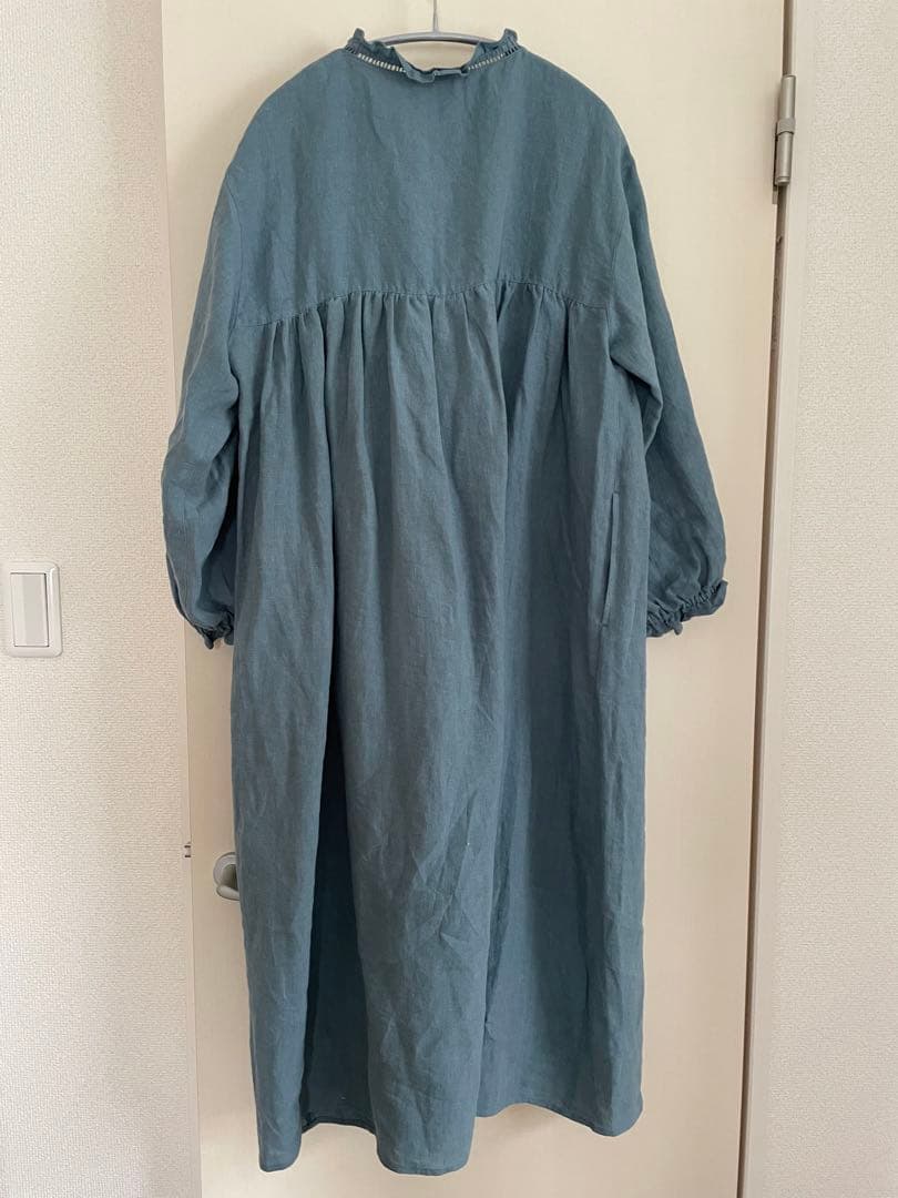 サマンサモスモス 立川限定　リネンスタンドフリルワンピース　サックス