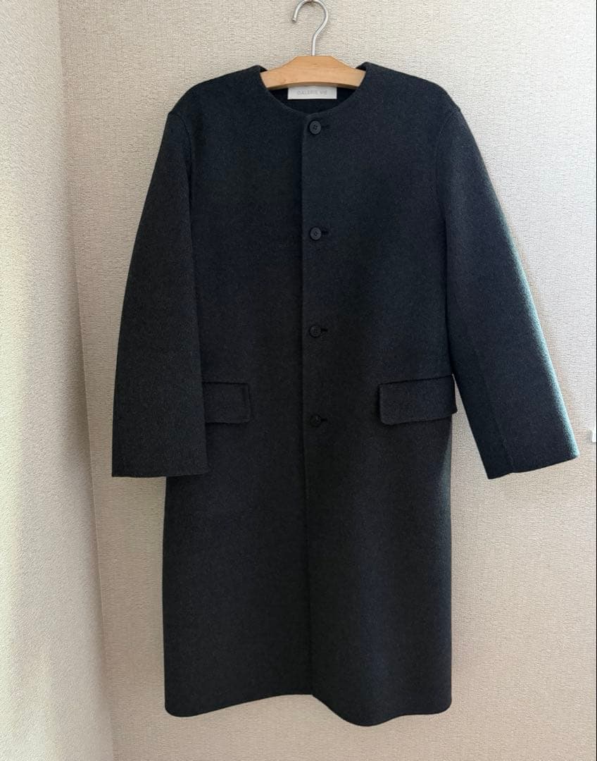 ダブルフェイス クルーネックロングコート　ロングコート