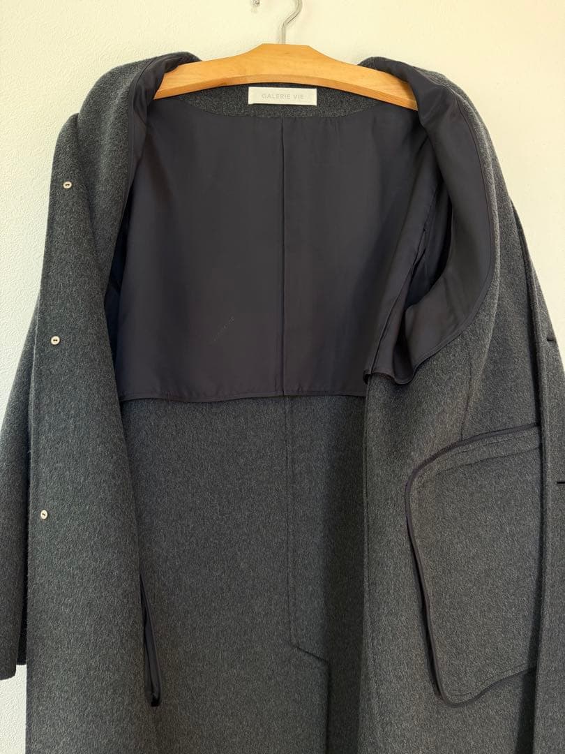 ダブルフェイス クルーネックロングコート　ロングコート