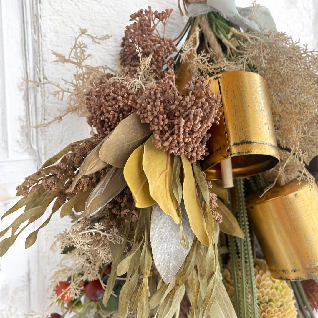 特大サイズのバンクシア＆カウベル付ドライフラワースワッグ アートフラワー 光触媒