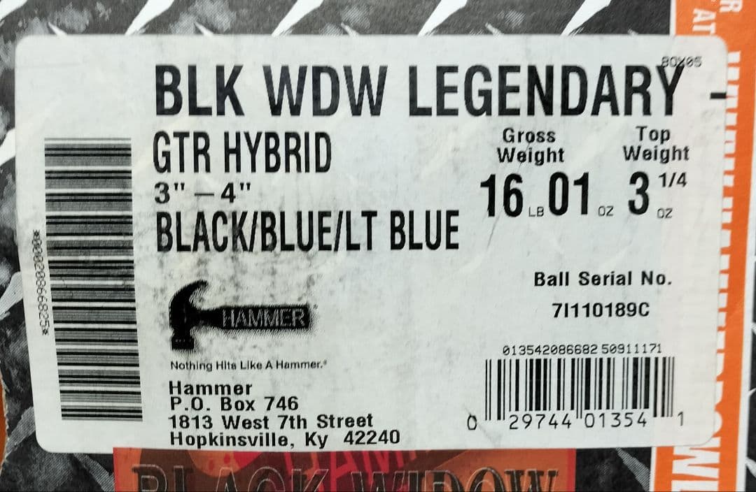 未使用　Hammer ブラックウィドー レジェンダリー 16ポンド