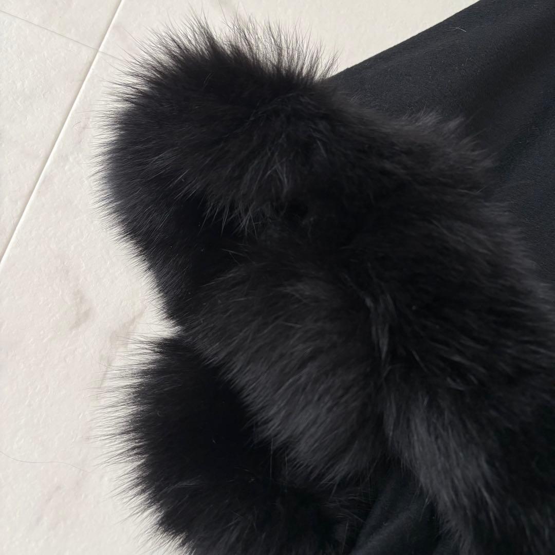 最高級✨艶感 カシミヤ100% フォックファー フーディーポンチョ　極美品　黒