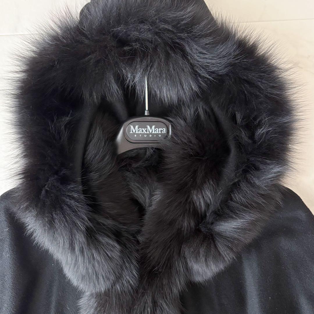 最高級✨艶感 カシミヤ100% フォックファー フーディーポンチョ　極美品　黒