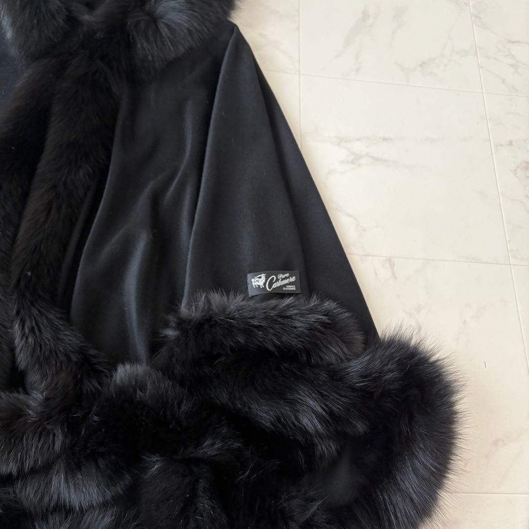 最高級✨艶感 カシミヤ100% フォックファー フーディーポンチョ　極美品　黒