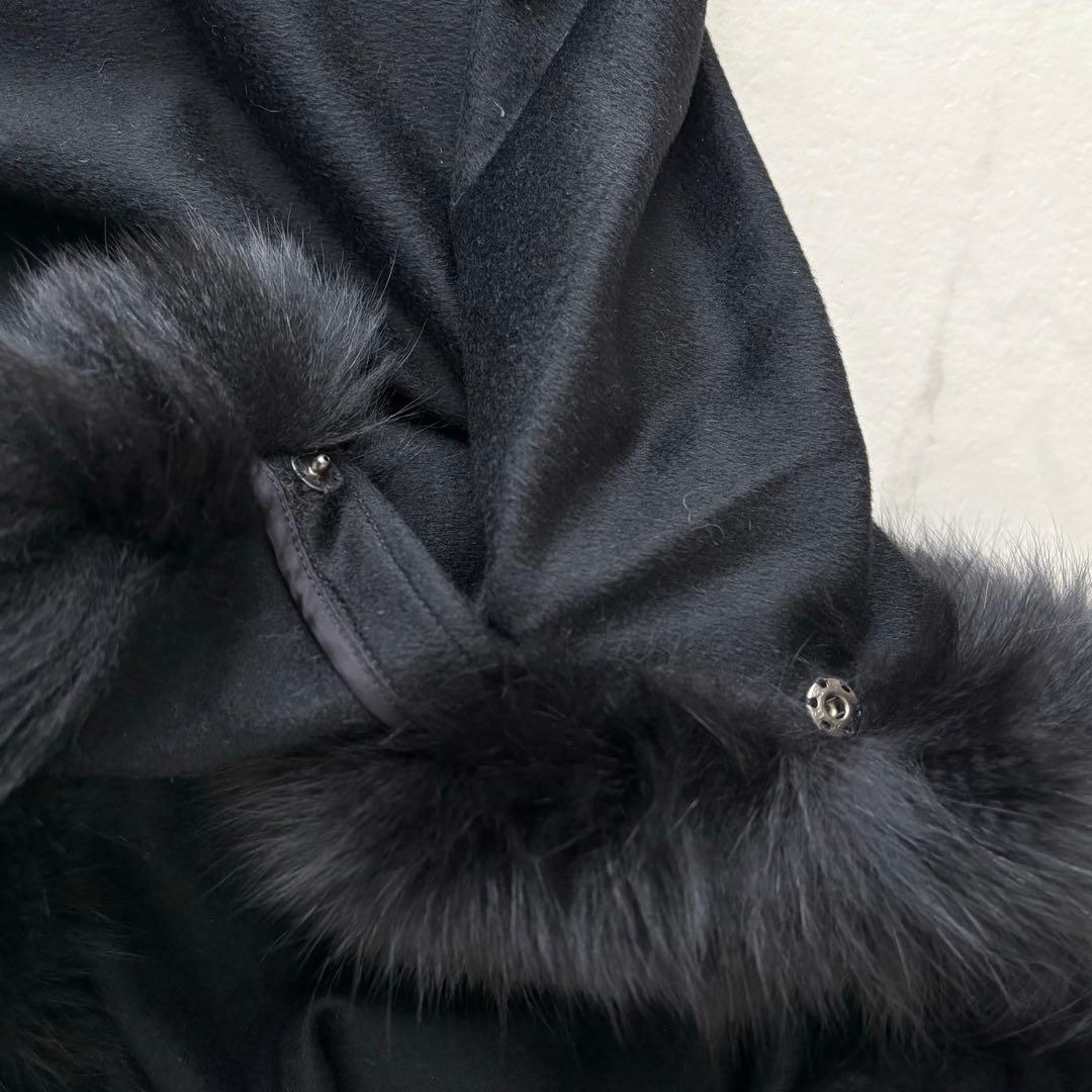 最高級✨艶感 カシミヤ100% フォックファー フーディーポンチョ　極美品　黒