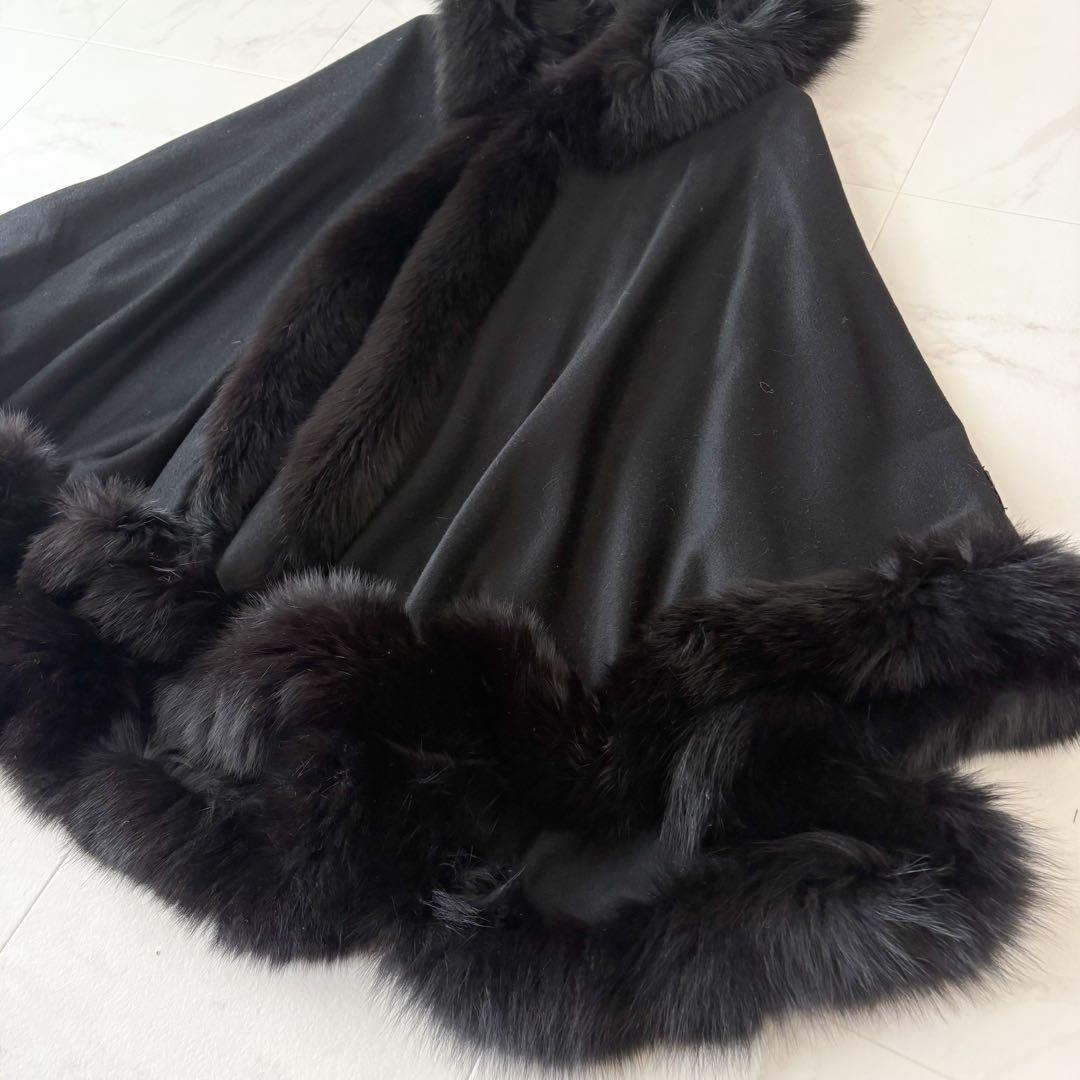 最高級✨艶感 カシミヤ100% フォックファー フーディーポンチョ　極美品　黒