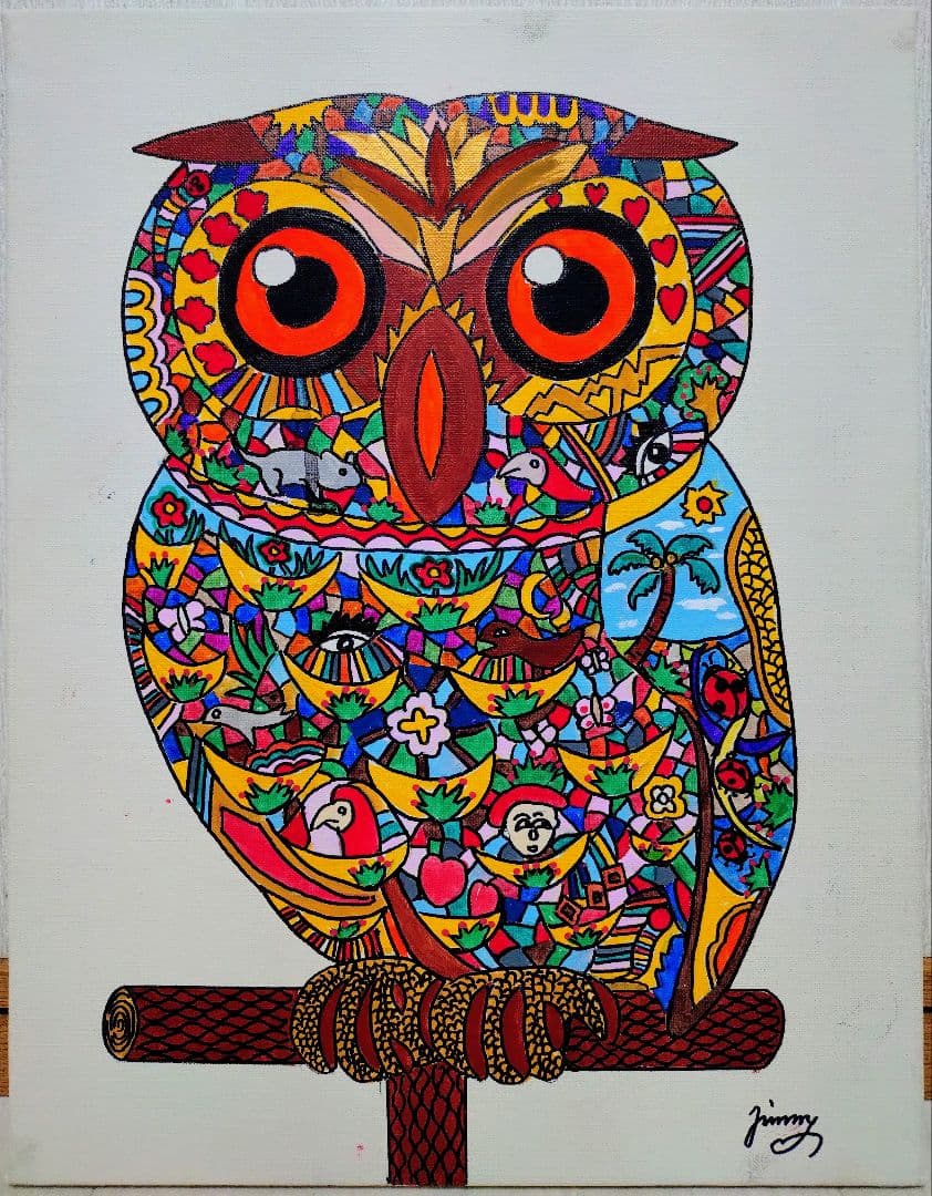 【F6号】ジミー大西【森】手描き/表裏サイン有/油彩/アクリル/絵画/額縁/額装